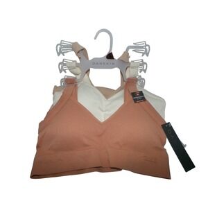 Danskin 3 Pack Seamless Ribbed Bralettes Removable Cups Clay Cream Tan Medium